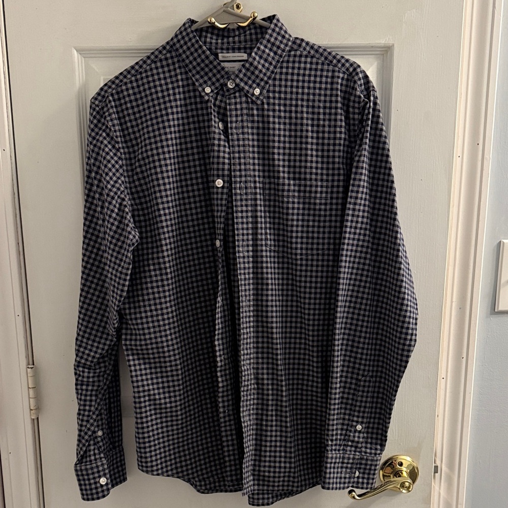 Old Navy Men's Navy and Grey Gingham Shirt